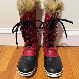 Sorel Red and Black Fur-Lined Winter Boots
